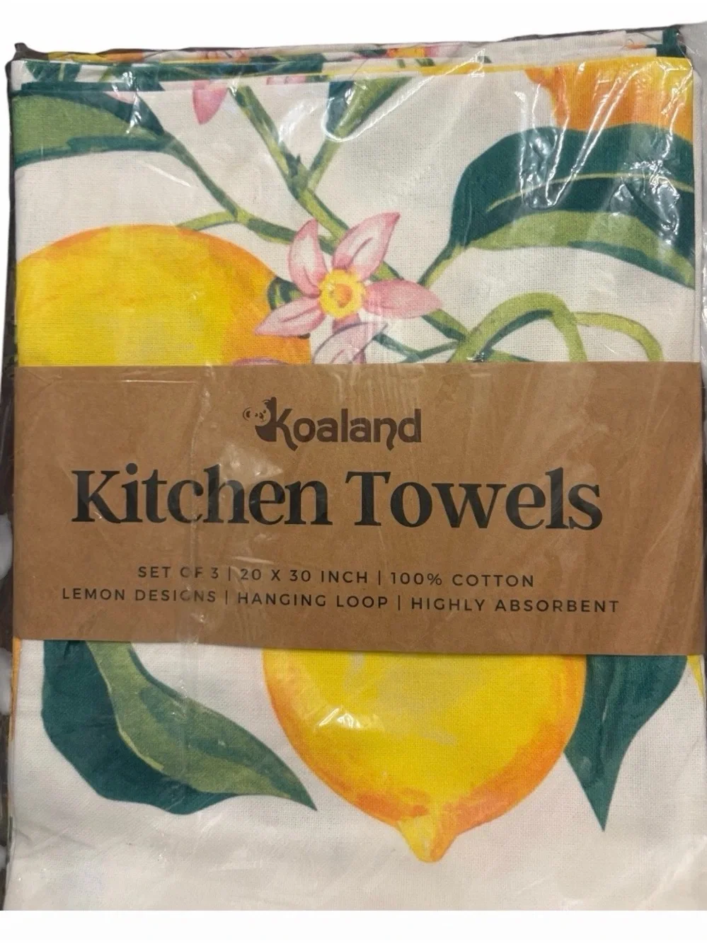 KOALAND Set of 3 Kitchen Lemon Design Towels NWT